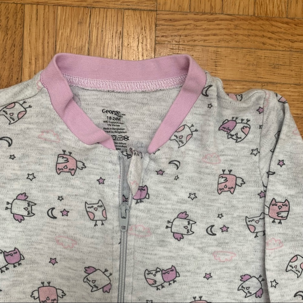 George Grey Lilac Cotton Sleeper Onesie Owls Toddler Size 18-24 M - Picture 6 of 6